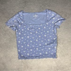 Hollister Blue Floral Square Neck Top